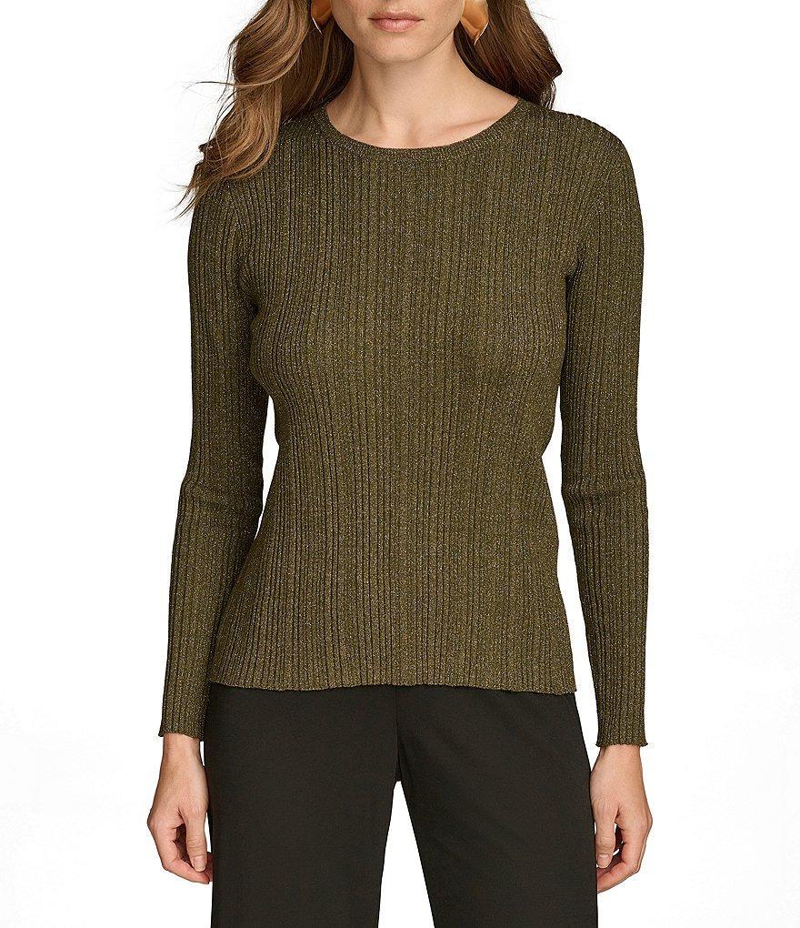 Donna Karan Wool Blend Multi Ribbed Crew Neck Long Sleeve Top Product Image