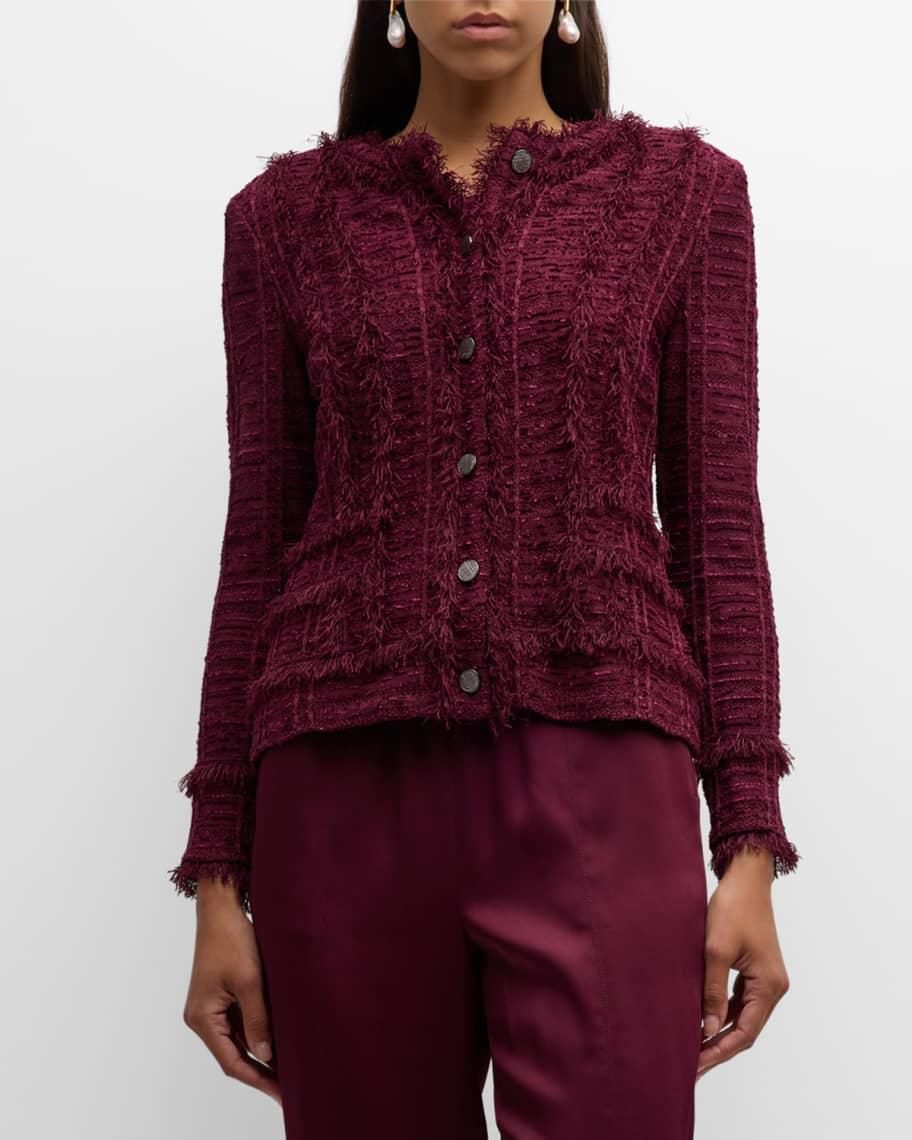 Fringe-Trim Tailored Knit Jacket Product Image