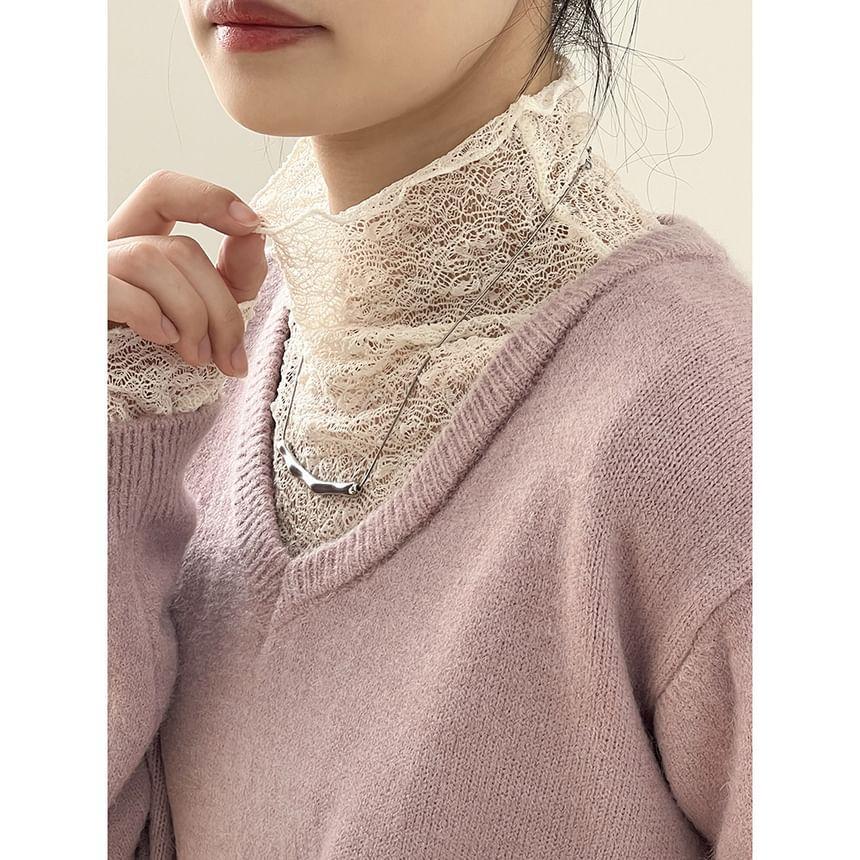 Long-Sleeve Mock Neck Lace Top Product Image