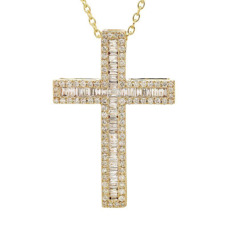 The Regal Collection 14k Gold 1 Carat T.W. Certified Diamond Baguette Cross Pendant, Womens White Product Image