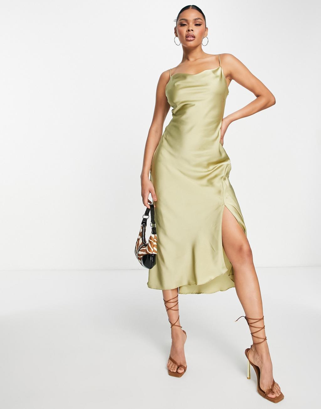 Trendyol midi cami dress in sage satin Product Image