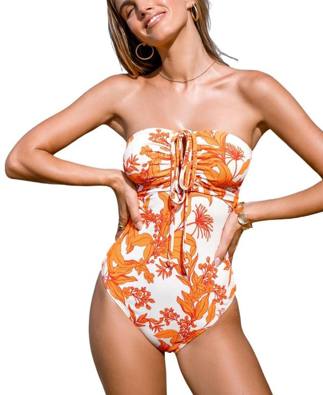 Cupshe Womens Floral Print Plunging Halterneck One-Piece Swimsuit Product Image