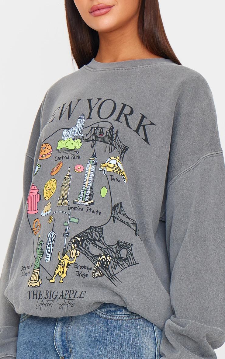  Charcoal Washed New York Map Printed Sweatshirt Product Image