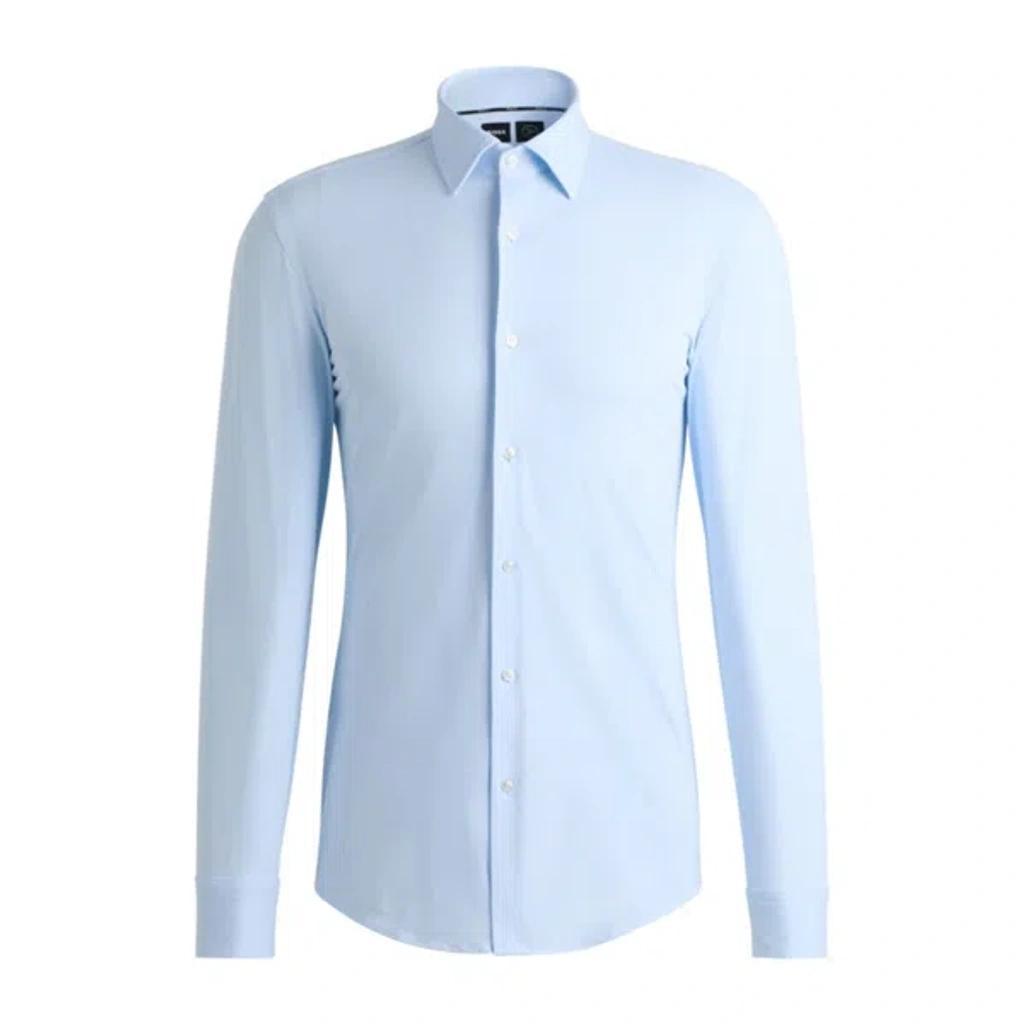 HUGO BOSS Slim-fit Shirt In Structured Performance-stretch Material In Light Blue Product Image