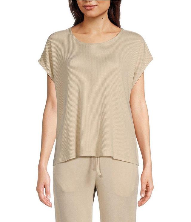 N By Natori Brushed Knit Short Sleeve Boat Neck Coordinating Lounge Top Product Image