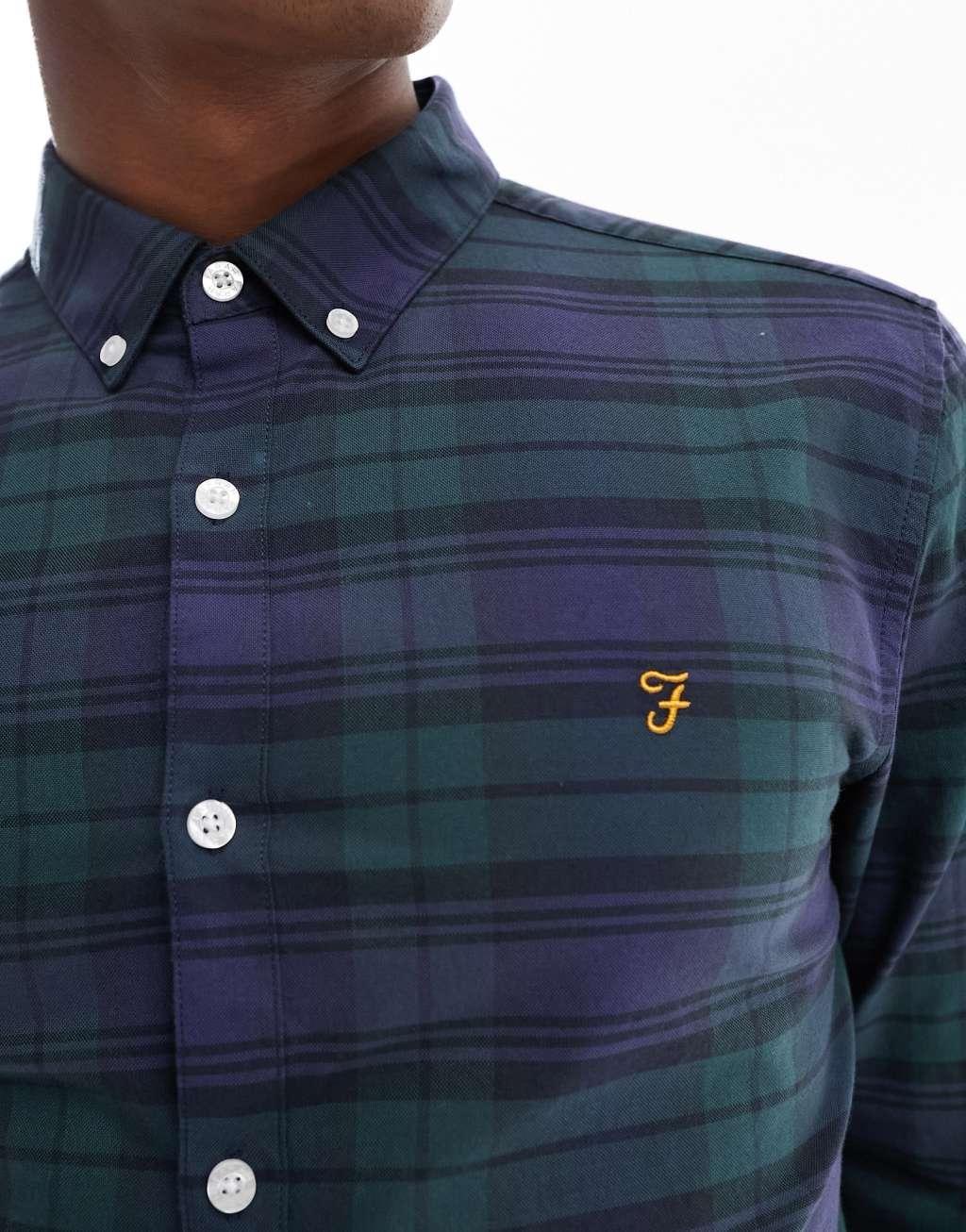 Farah Brewer slim fit plaid shirt in green  Product Image