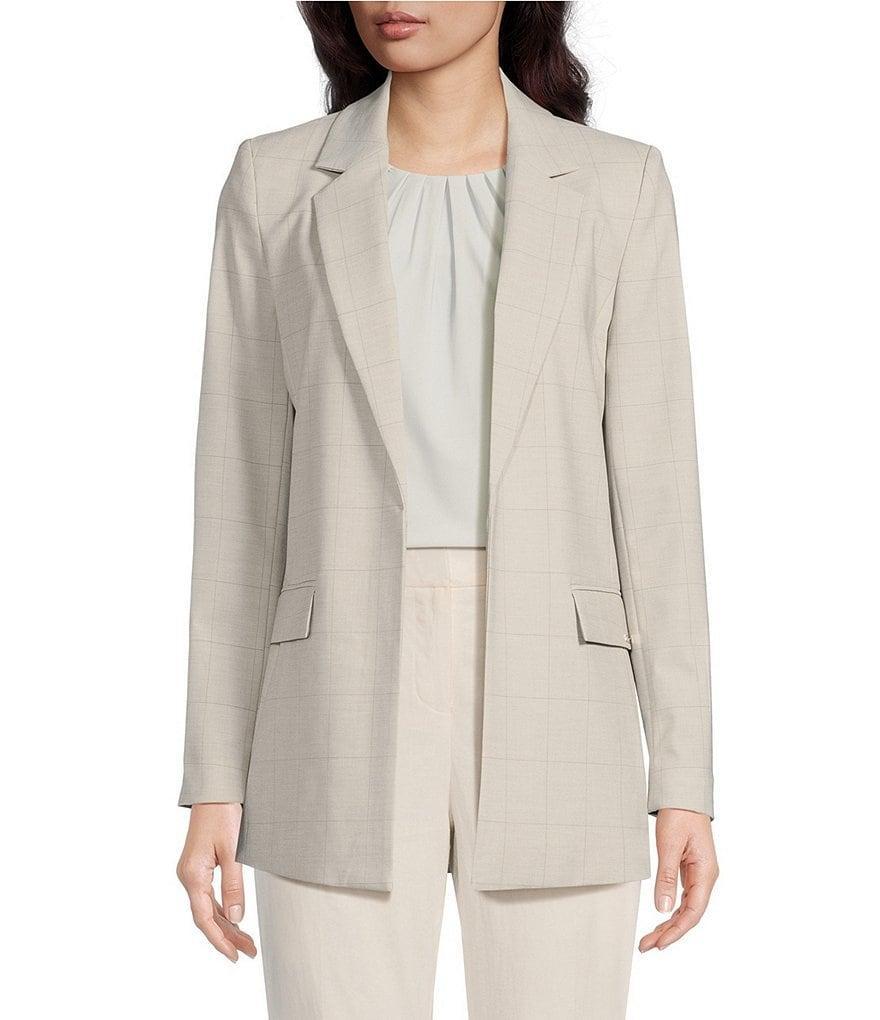 Calvin Klein Woven Windowpane Notch Lapel Long Sleeve Open Front Jacket Product Image