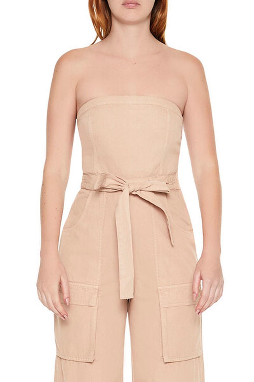 Strapless Tie-Front Cargo Jumpsuit | Forever 21 Product Image