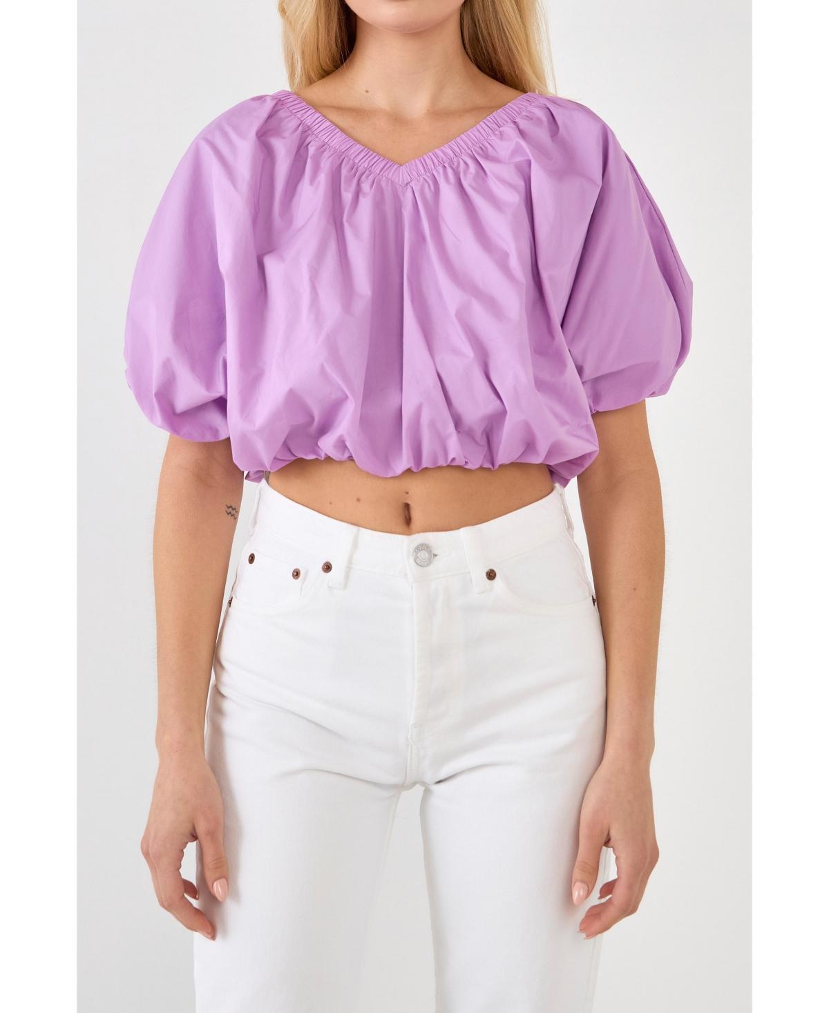 endless rose Womens Cropped V-neckline Puff Top Product Image