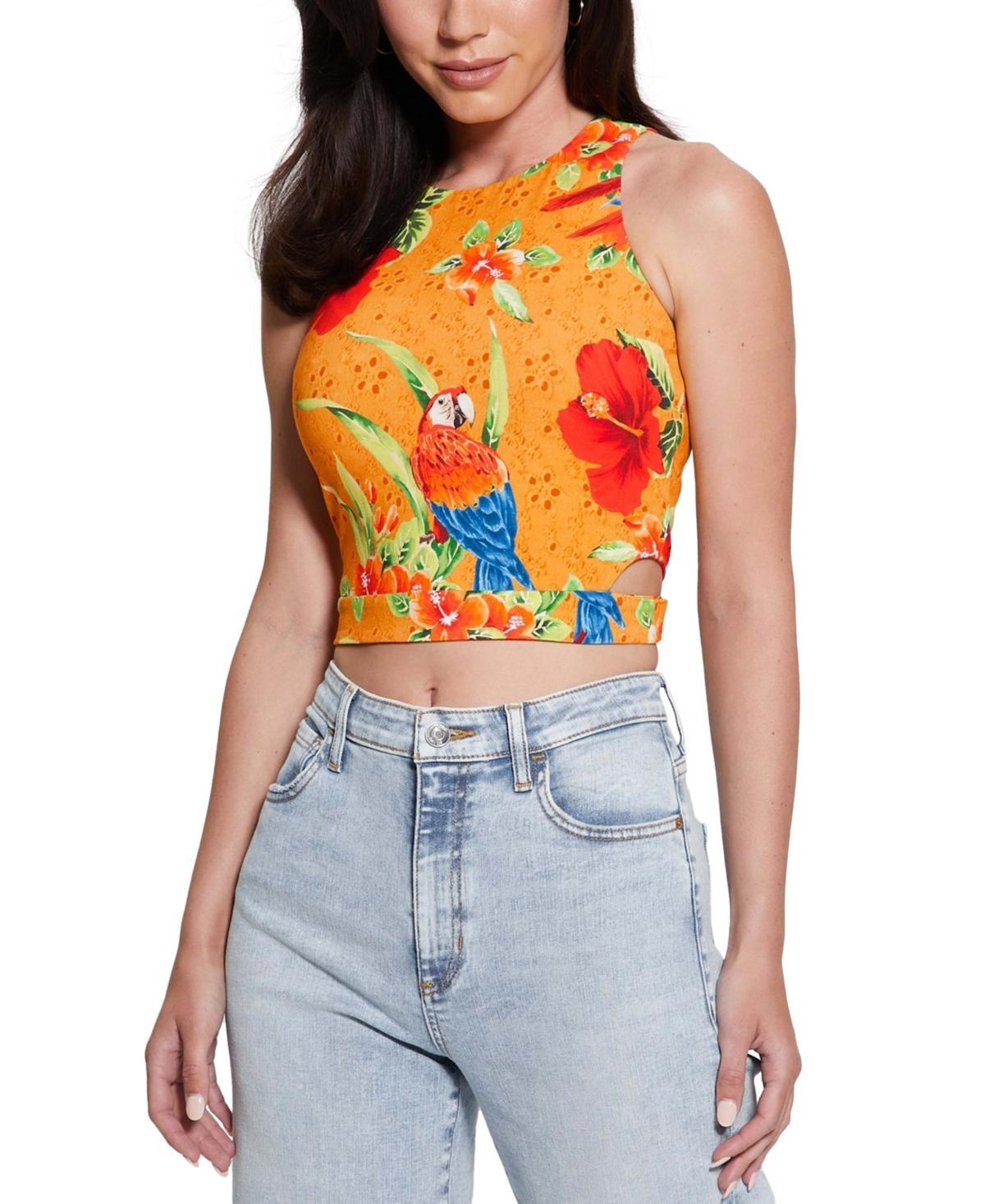 Guess Womens Shayna Printed Cutout Crop Top Product Image