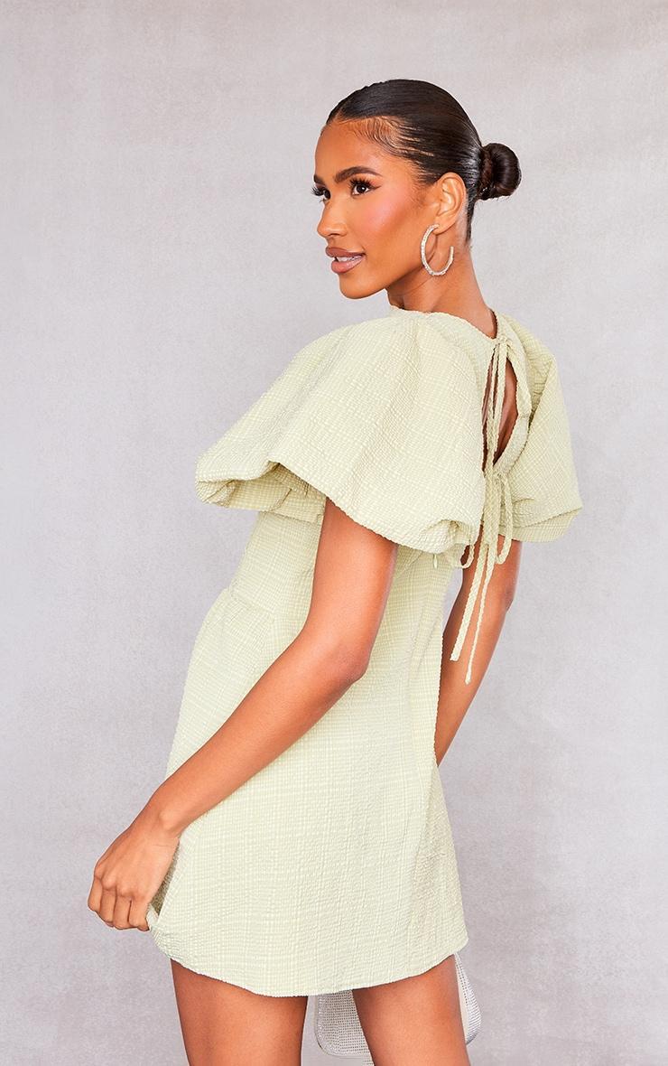 Sage Green Underwired Corset Puff Sleeve Shift Dress Product Image