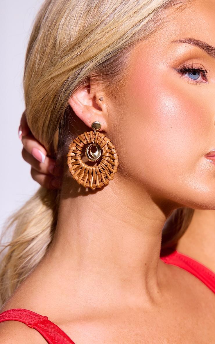 Gold Raffia Oval Statement Earrings Product Image