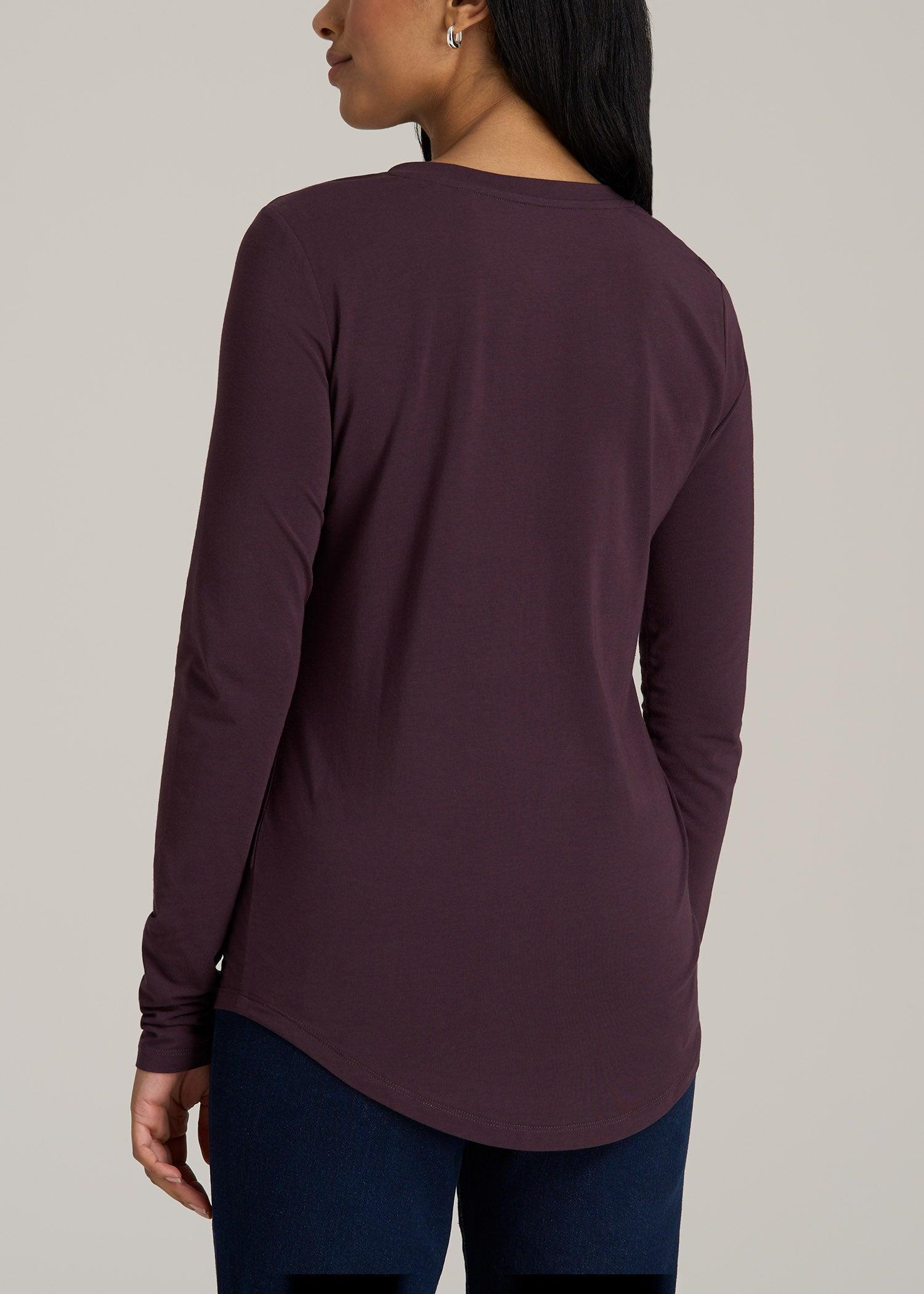 Long Sleeve Scoop V-Neck Tee Shirt for Tall Women in Deep Purple Female Product Image