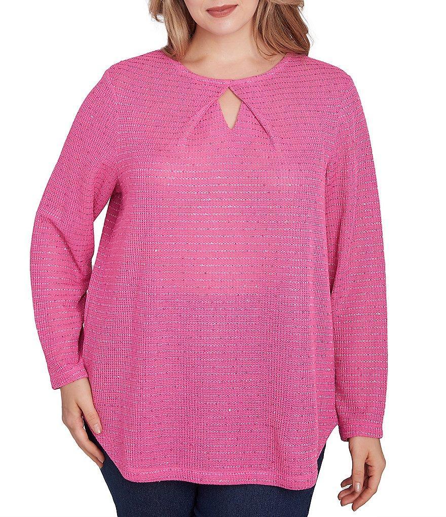 Ruby Rd. Plus Size Keyhole Neck Long Sleeve Sequin Knit Top Product Image