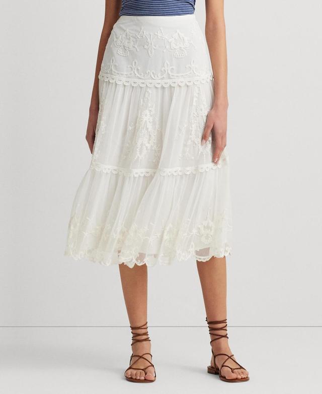 Lauren Ralph Lauren Womens Embroidered Mesh Midi Skirt Product Image