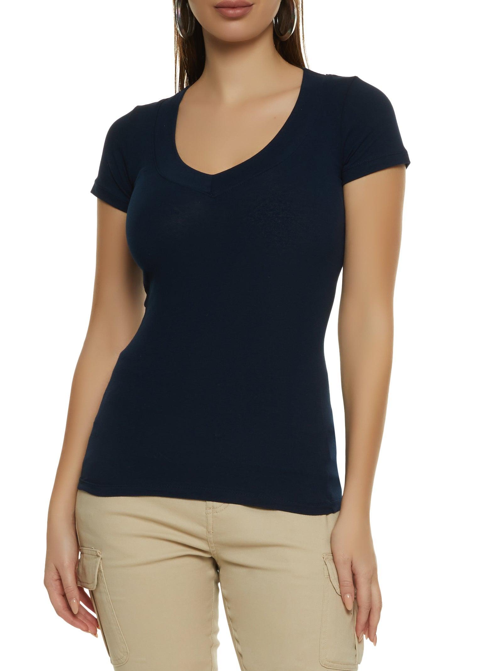 Womens Basic V Neck Short Sleeve Tee Product Image