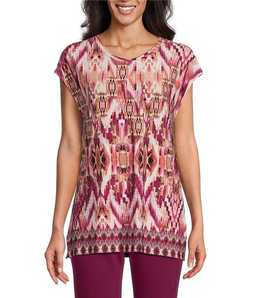 Investments Petite Size Ikat Cap Sleeve Crew Neck Top Product Image