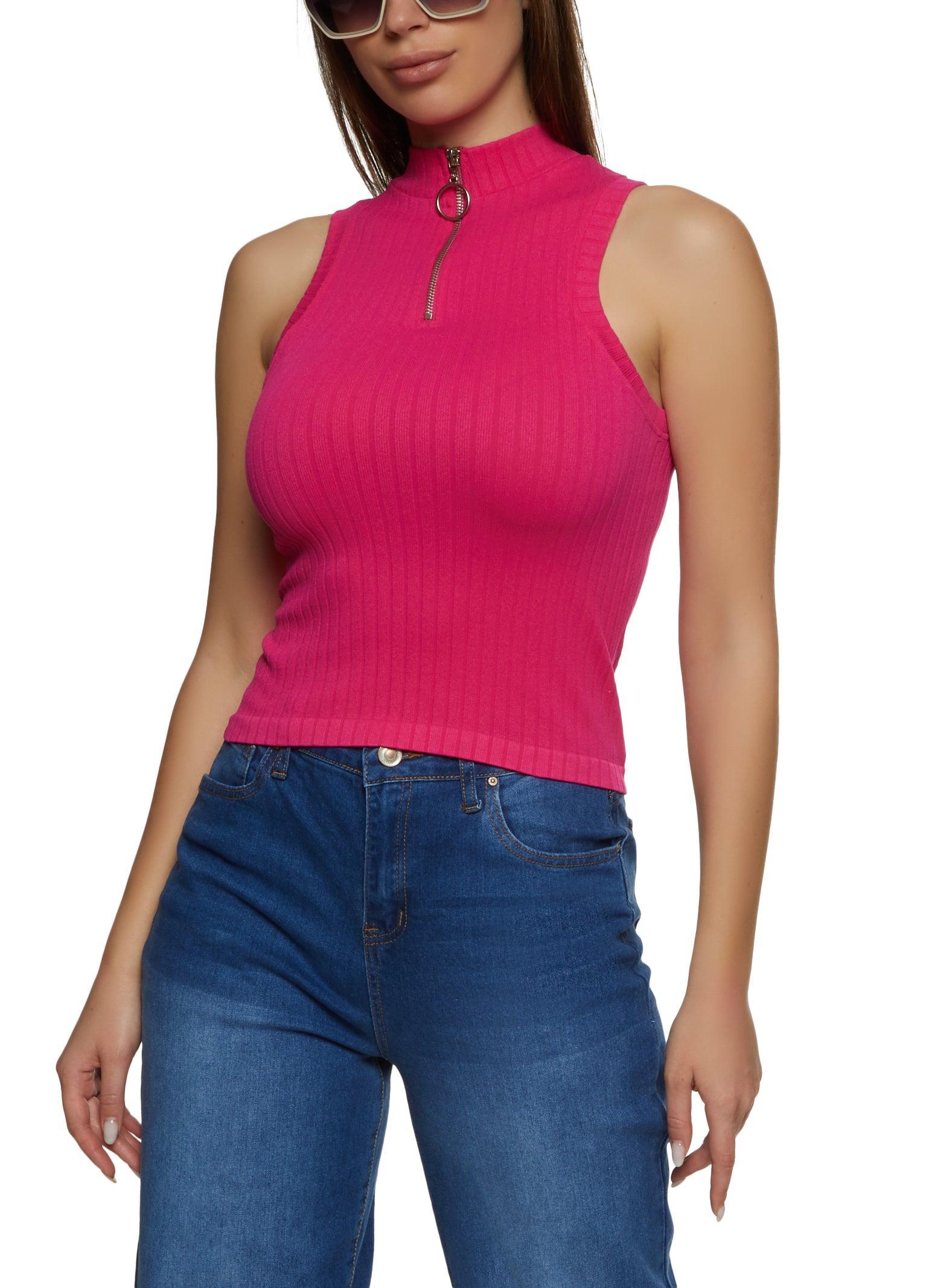 Womens Seamless Ribbed Zip Neck Tank Top Product Image