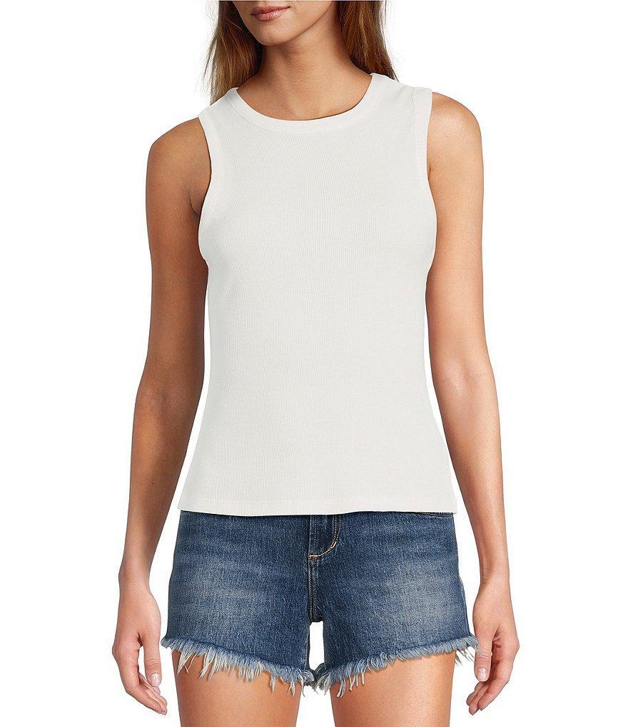 1. STATE Crew Neck Sleeveless Back Cutout Ribbed Knit Tank Product Image