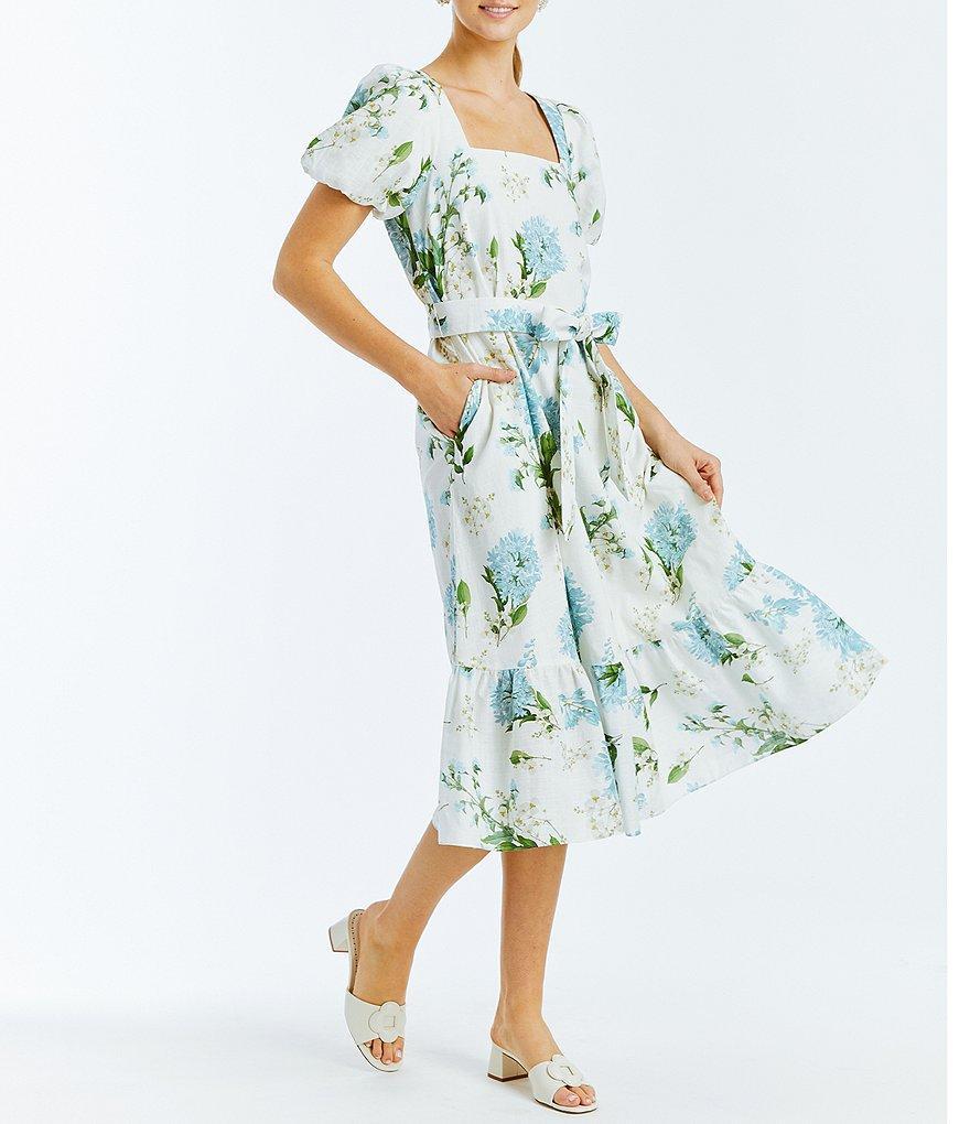 Mestiza New York Jasmine Floral Print Square Neck Puff Sleeve Midi A-Line Dress Product Image