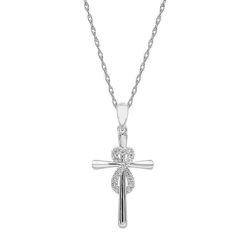 Sterling Silver 1/10 Carat T.W. Diamond Infinity Cross Pendant Necklace, Womens White Product Image