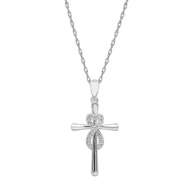 Sterling Silver 1/10 Carat T.W. Diamond Infinity Cross Pendant Necklace, Womens White Product Image