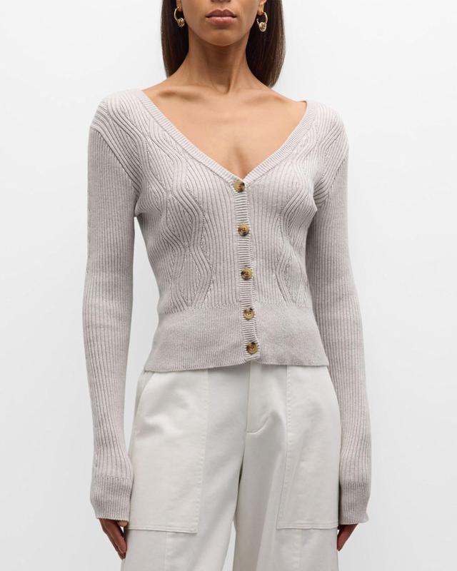 Cotton Cashmere Mixed-Stitch Cardigan Product Image