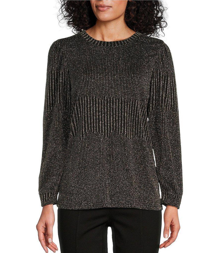 Intro Lurex Knit Metallic Scoop Neck Long Sleeve Top product image