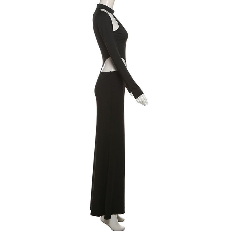 Long-Sleeve Plain Cutout Maxi Mermaid Dress Product Image