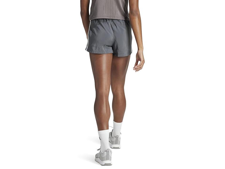 adidas Pacer Training 3-Stripes Woven High-Rise Shorts (Grey/White) Women's Clothing Product Image