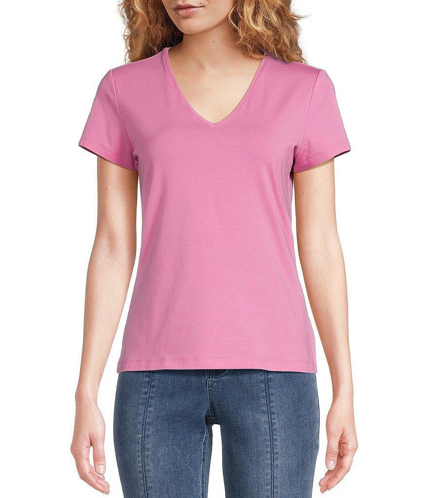 J.McLaughlin Terrine Cotton Blend Stretch V-Neck Short Sleeve Tee Shirt Product Image