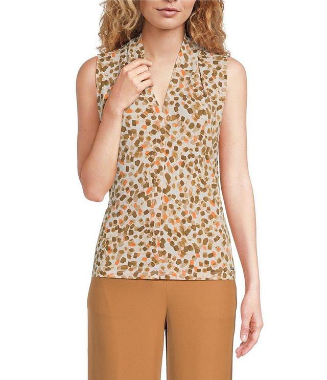 Calvin Klein Petite Size Knit Confetti Print V-Neck Sleeveless Cami Product Image