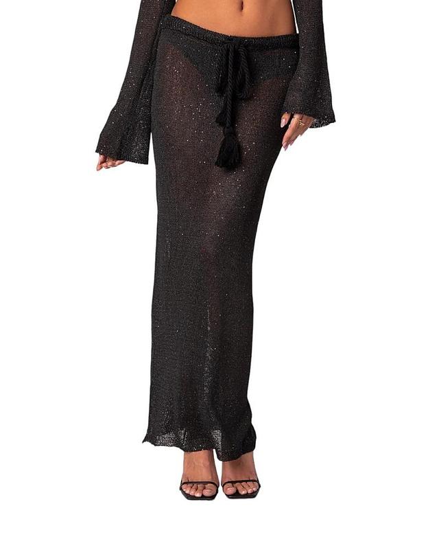 EDIKTED Micro Sequin Tassel Sheer Knit Maxi Skirt Product Image