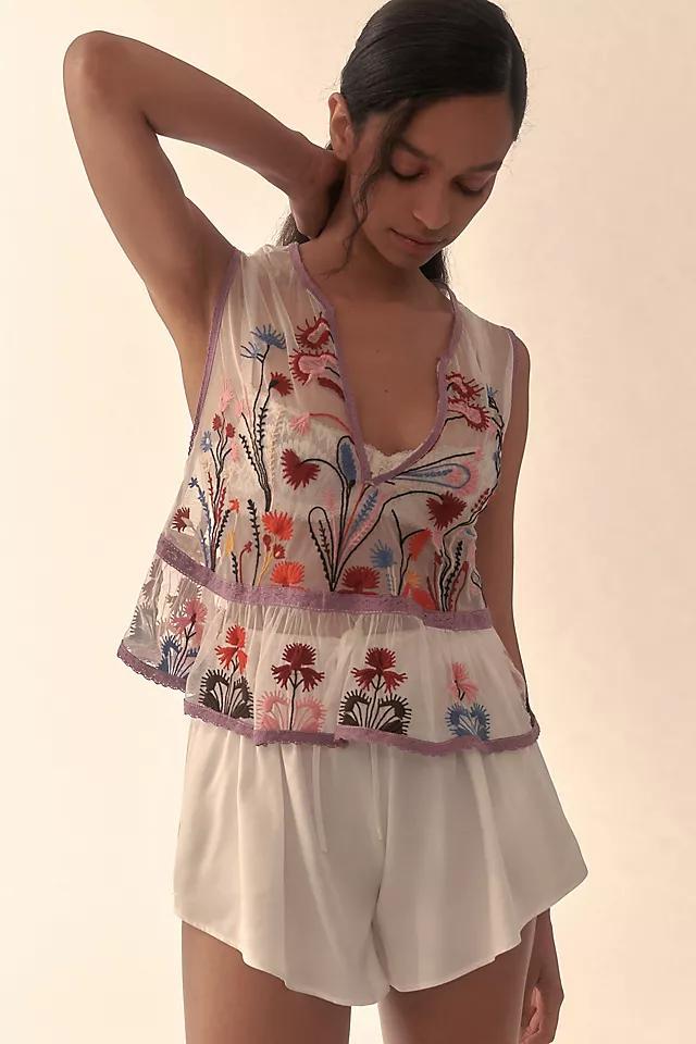 By Anthropologie Floral Embroidered Sheer Mesh Tank Product Image