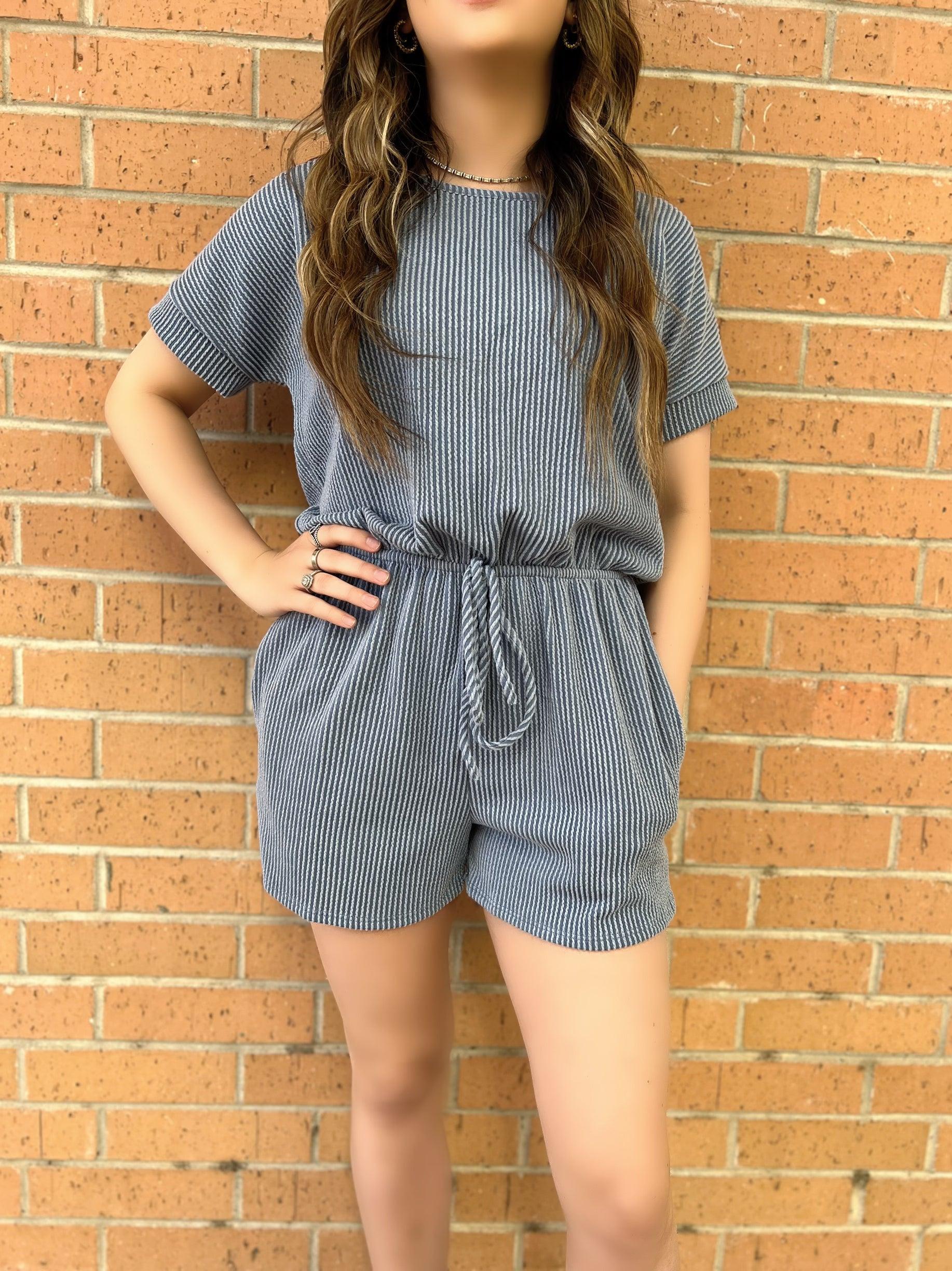 Vintage Denim Urban Ribbed Romper Product Image