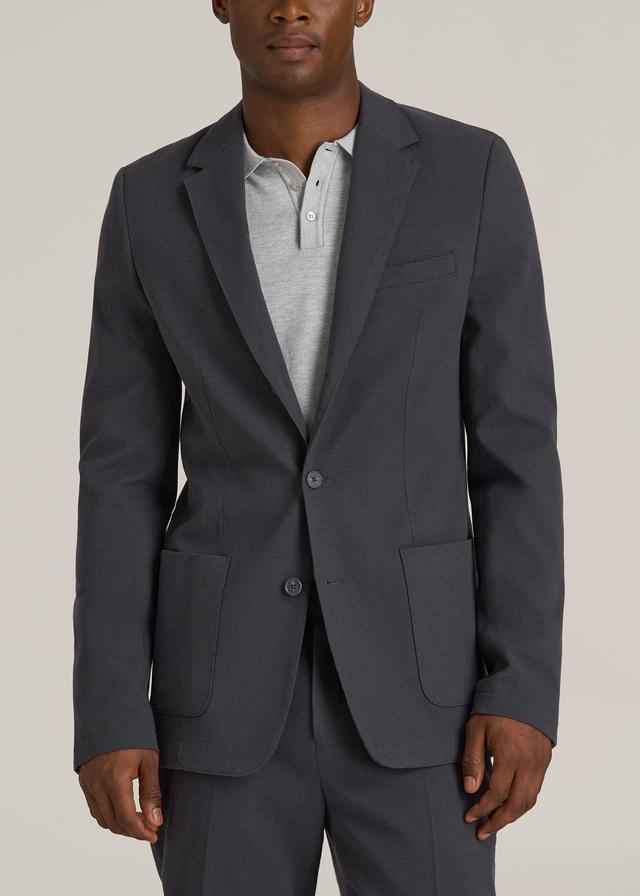 Textured Garment Washed Stretch Cotton Tall Blazer in Iron Grey Product Image