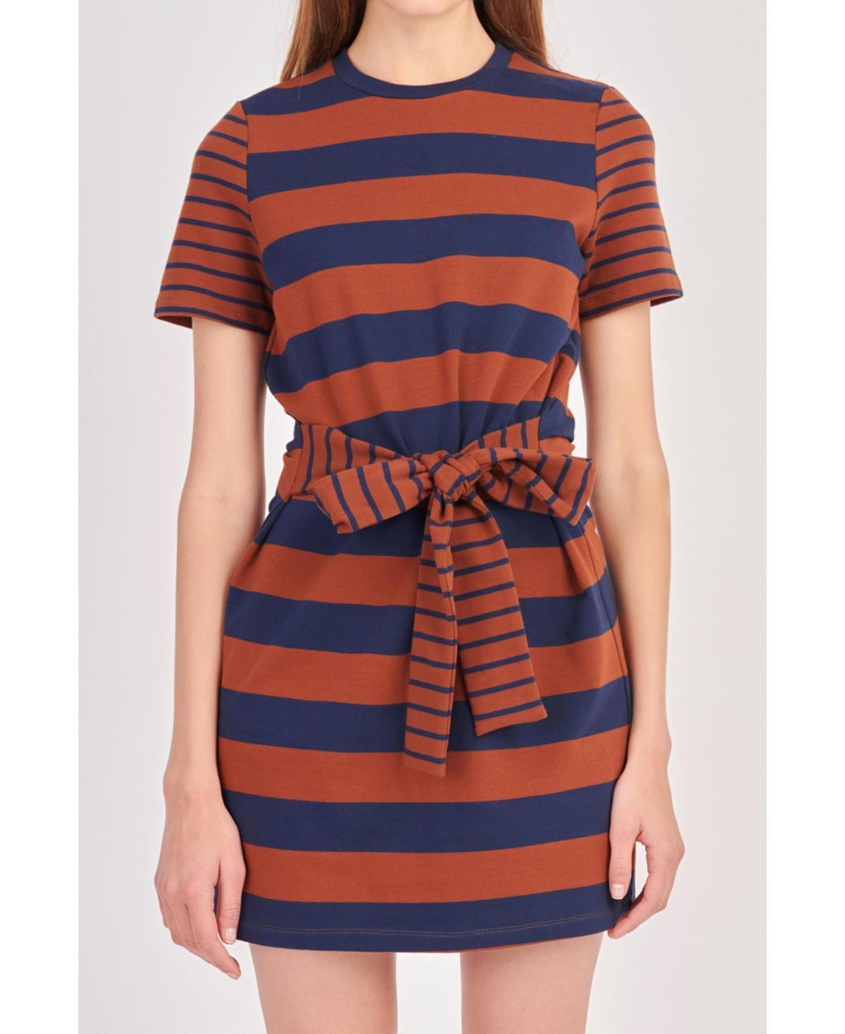 Womens Contrast Stripe Knit Mini Dress - Navy Product Image