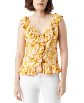 Sam Edelman Womens Aniya Printed Ruffled V-Neck Top Product Image