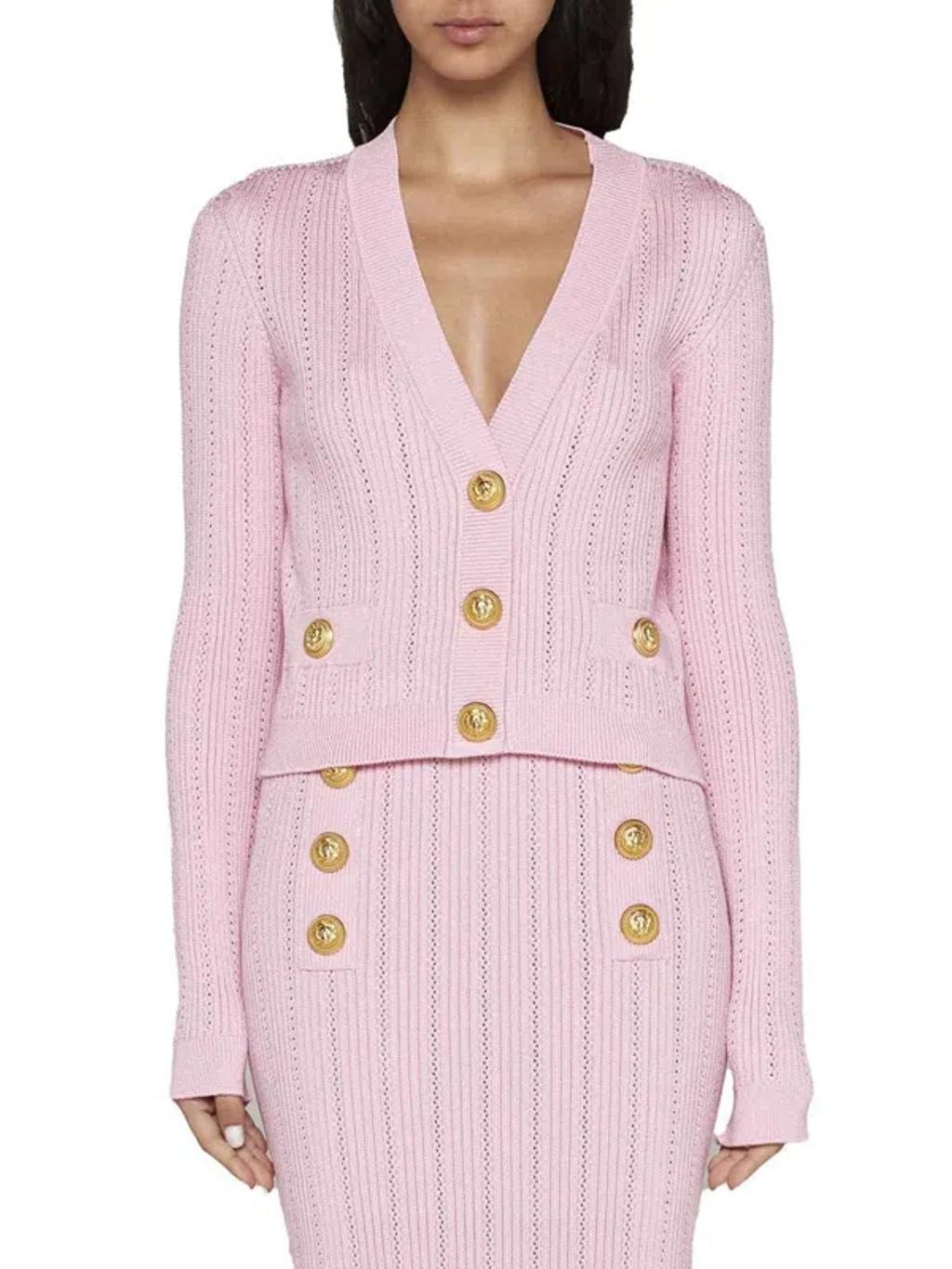 Cropped Knit Cardigan In Pink Product Image