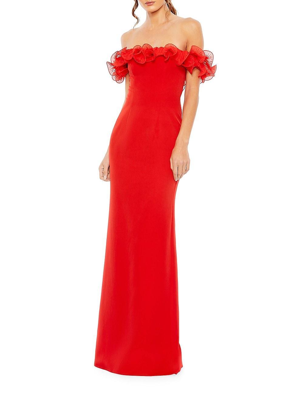 Womens Off-The-Shoulder Ruffle Gown Product Image