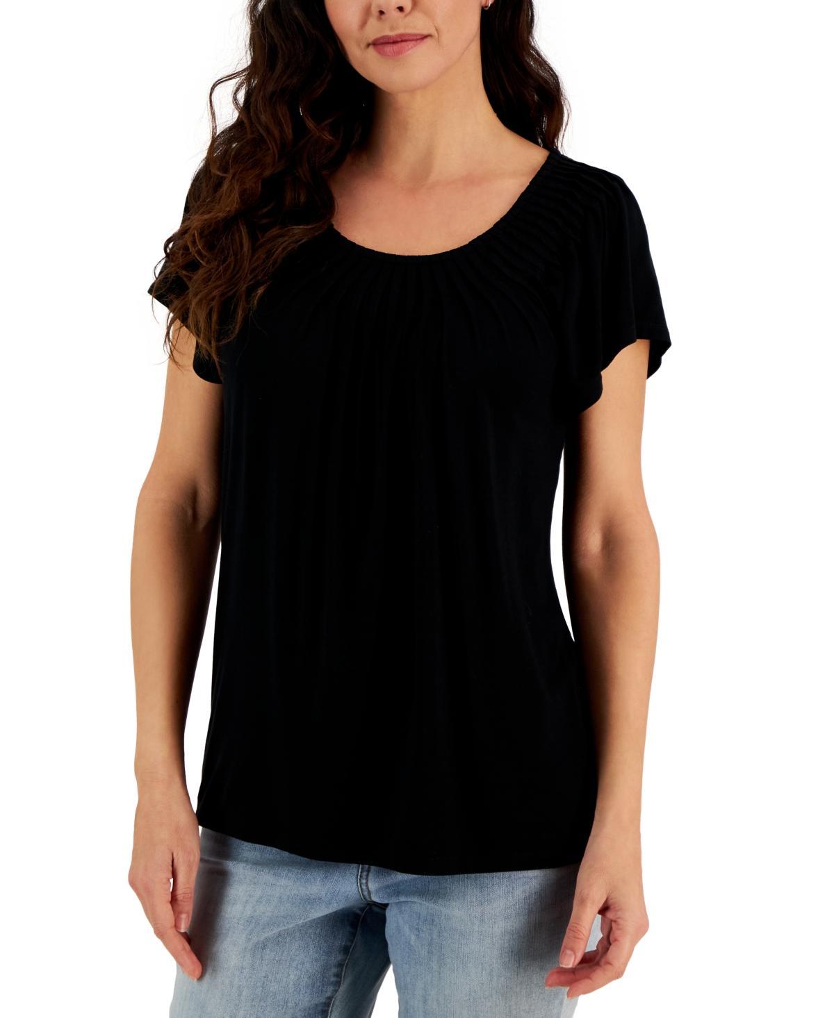 Style & Co Womens Pleated-Neck Short-Sleeve Top, Regular & Petite, Created for Macys Product Image