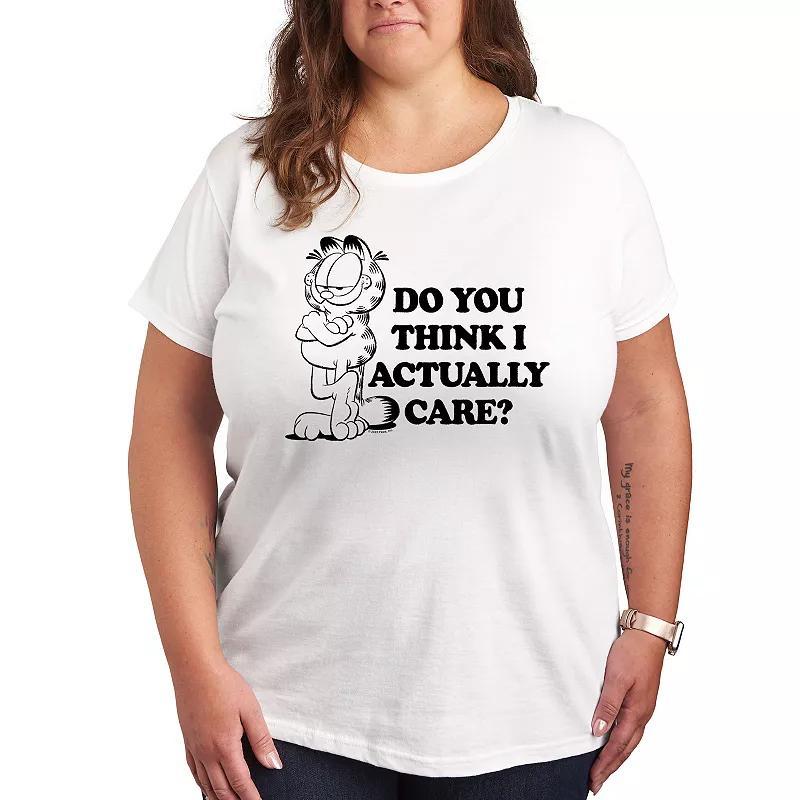 Plus Garfield Do You Think I Care Graphic Tee, Womens Grey Gray Product Image