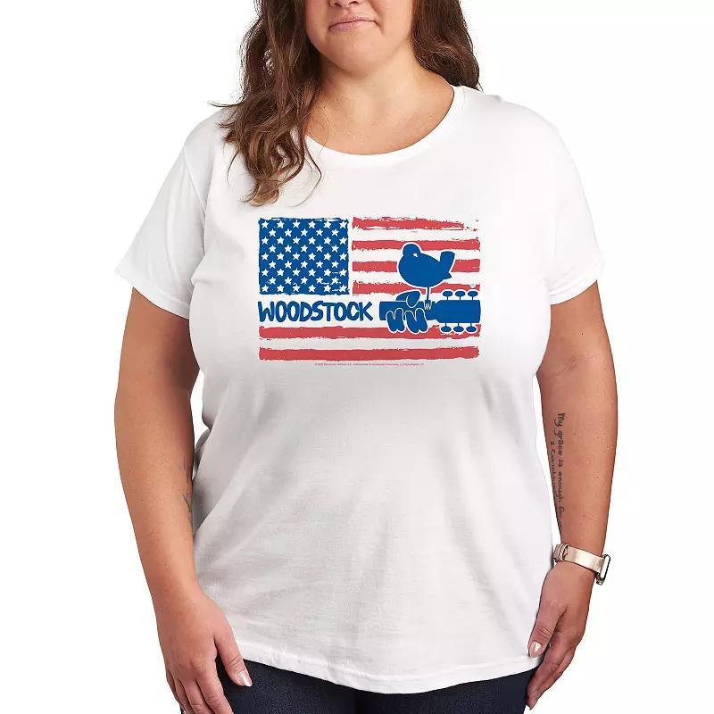 Plus Woodstock American Flag Logo Graphic Tee, Womens Product Image