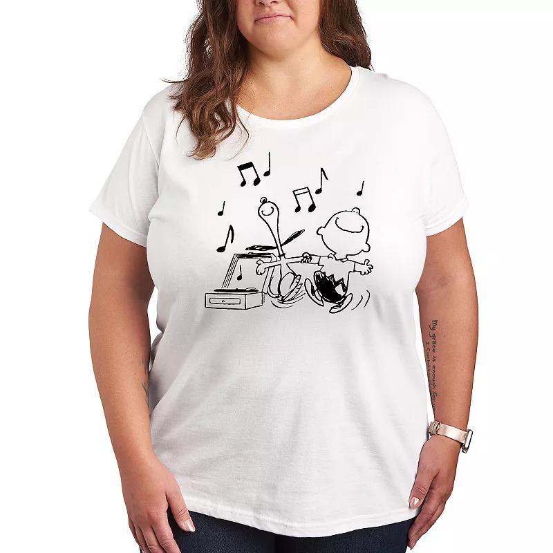 Plus Peanuts Snoopy & Charlie Brown Dancing Graphic Tee, Women's, Size: 1XL, Beige Product Image