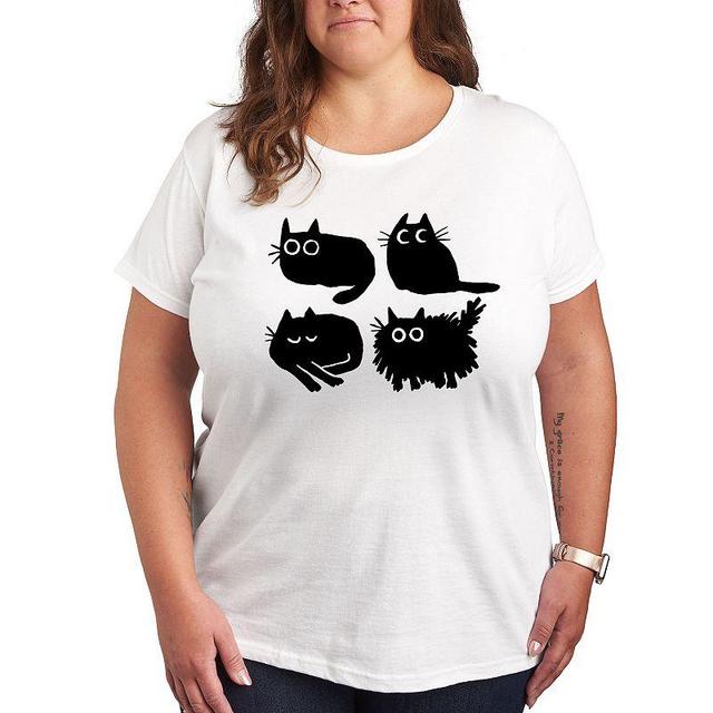 Plus Sketched Black Cats Graphic Tee, Womens White Product Image