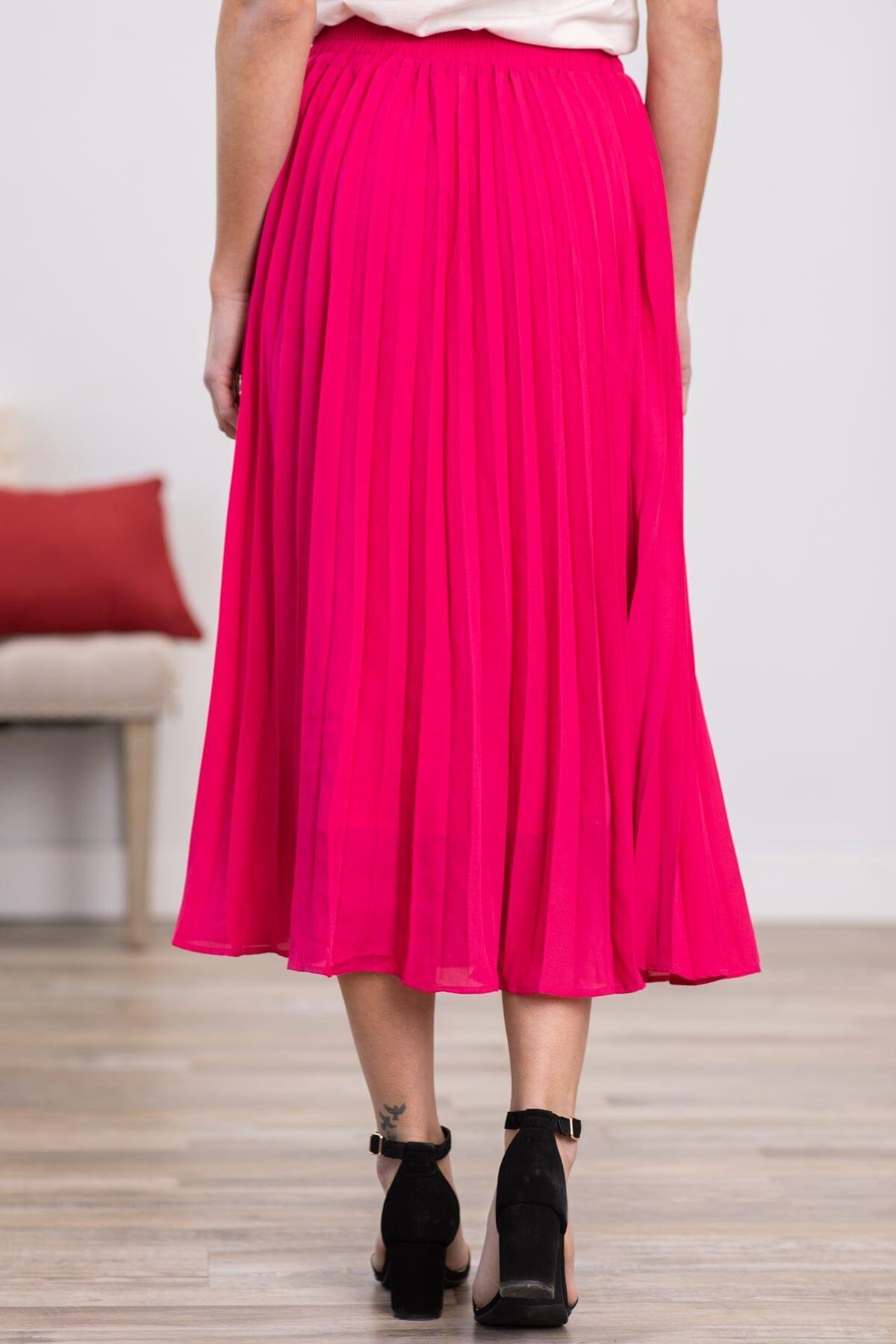 Hot Pink Accordion Pleat Midi Skirt Product Image