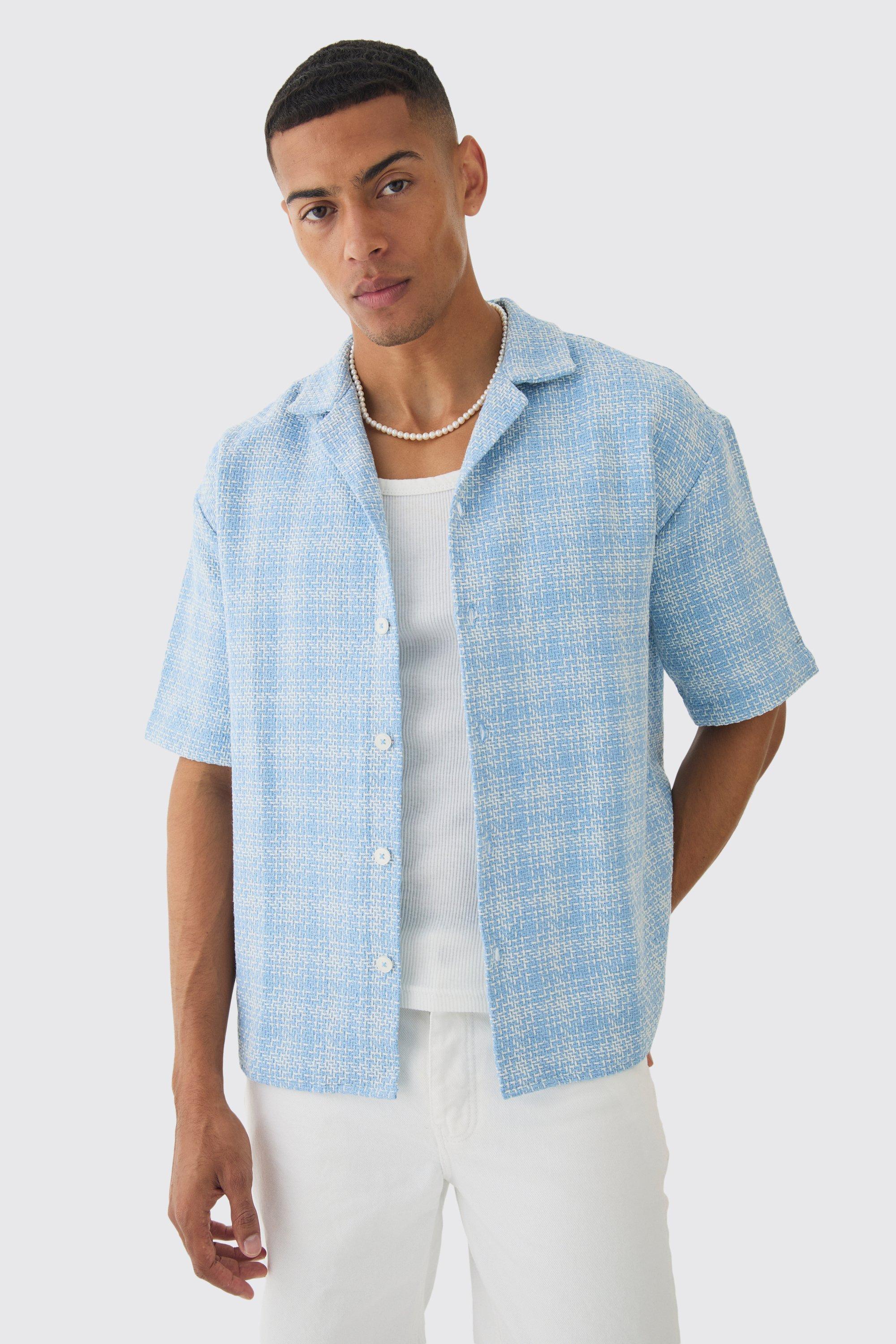 Oversized Boucle Check Short Sleeve Revere Shirt | boohooMAN USA Product Image