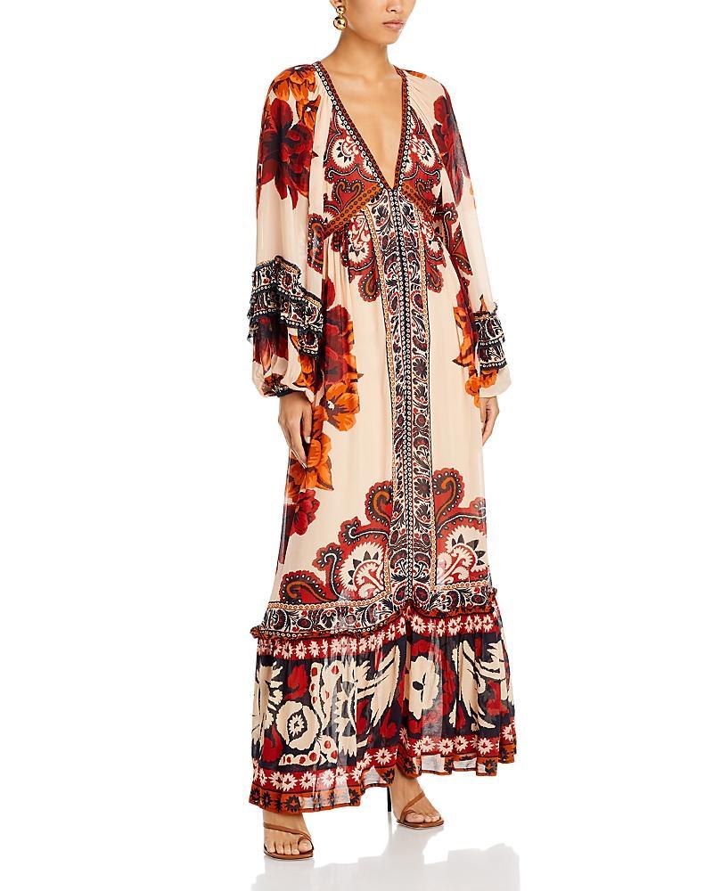 Womens Winter Tapestry V-Neck Maxi Dress Product Image