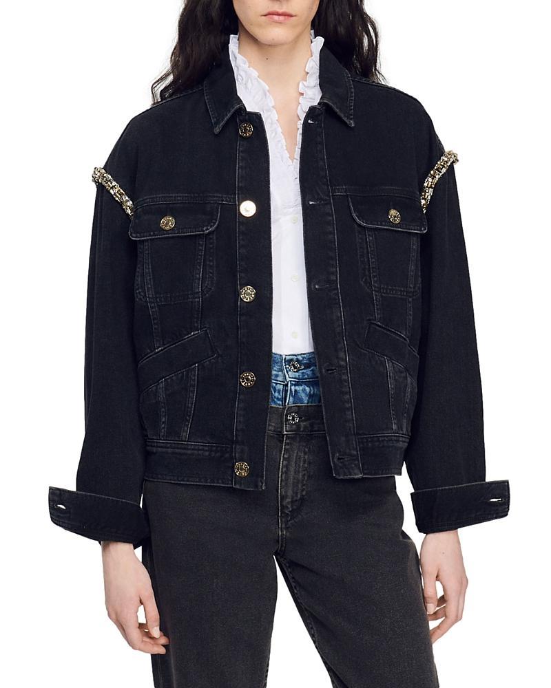 Womens Paloma Faded Embellished Denim Jacket - Black - Size 6 - Black - Size 6 product image