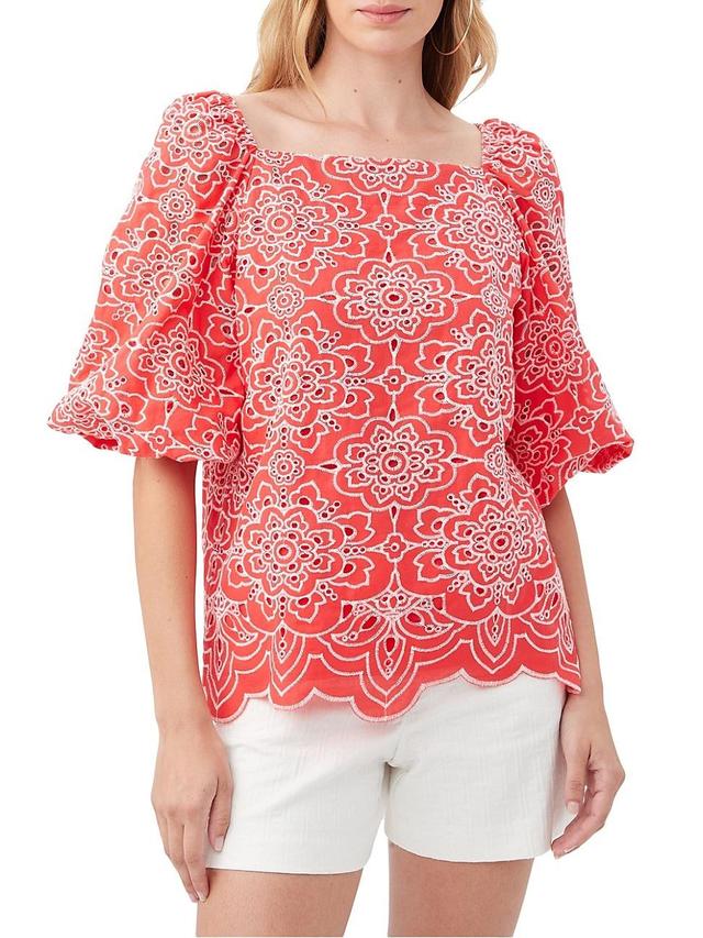 Trina Turk Veil Top (Capri Coral/Whitewash) Women's Clothing Product Image